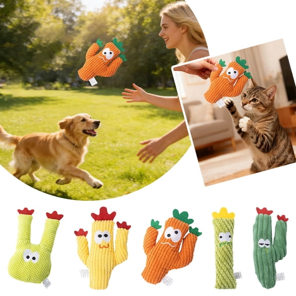 Soft Corduroy Cactus Shaped Squeaky Pet Plushs Toy Multi Design Interactive Chew Doll For Puppy Kitten Indoor Anxiety Relief Daily Play Accessory
