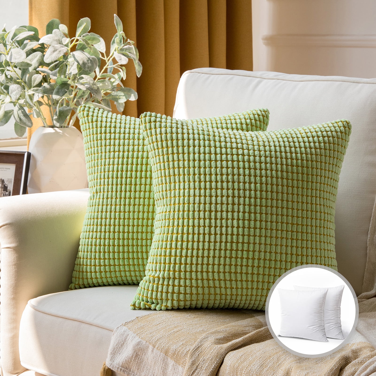 Soft Corduroy Corn Striped Velvet Series Decorative Throw Pillow, 18 x 18,  Orange, 2 Pack 