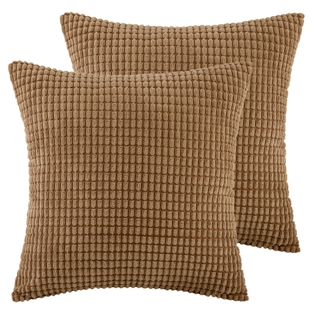 Soft Corduroy Corn Striped Velvet Series Decorative Throw Pillow, 20" x 20", Brown, 2 Pack