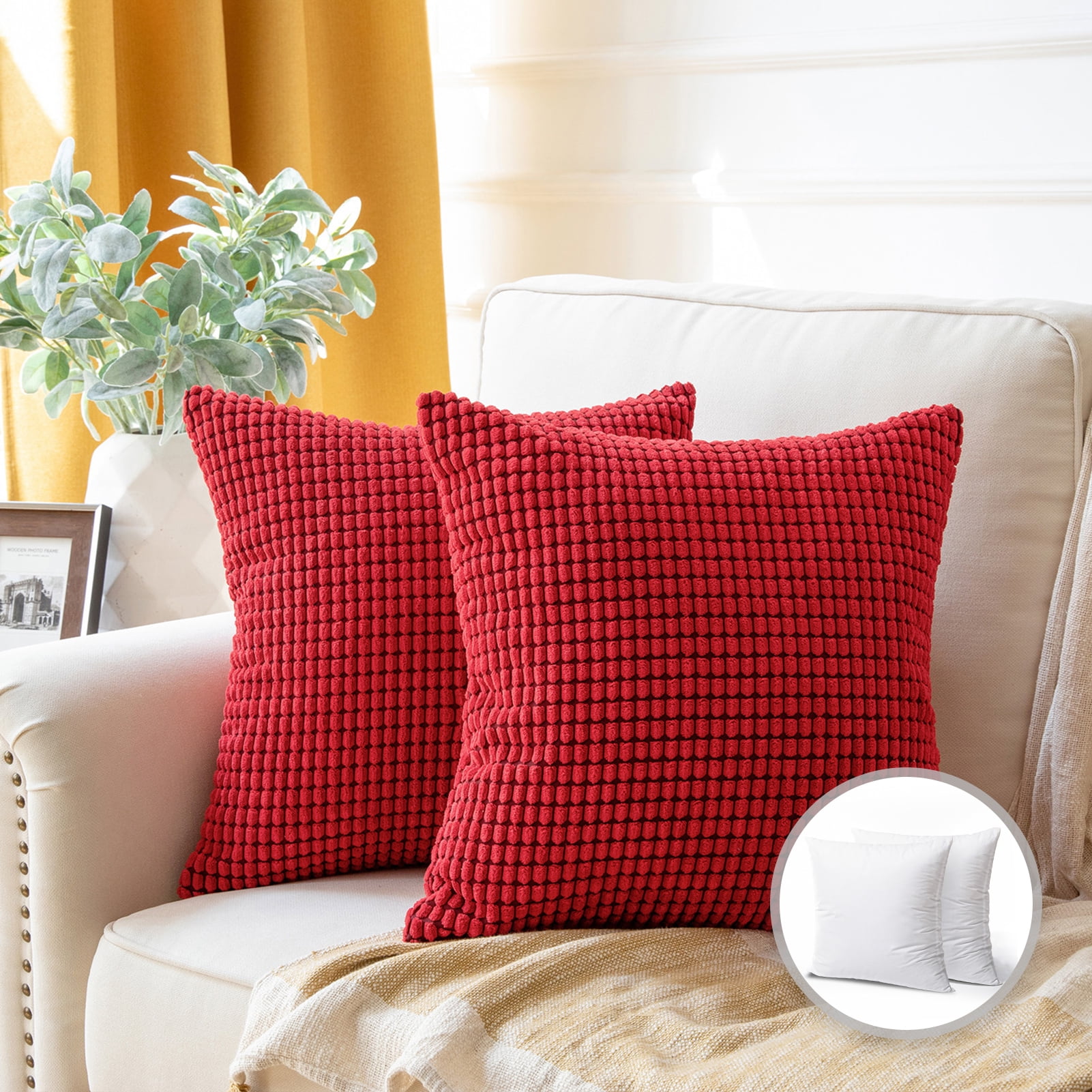 Soft Corduroy Corn Striped Velvet Series Decorative Throw Pillow, 22" x