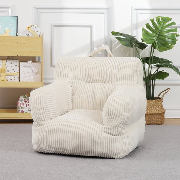 Soft Corduroy Kids Bean Bag Chair - Comfy Toddler Seat for Reading, Play & Naps, Cozy Children’s Sofa for Boys & Girls, Beige