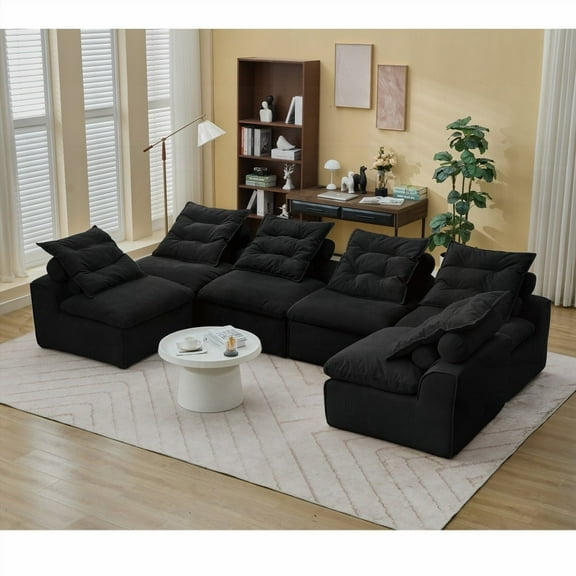 Soft Corduroy Modular Sofa,No Armrests,6 Seats for Small Spaces