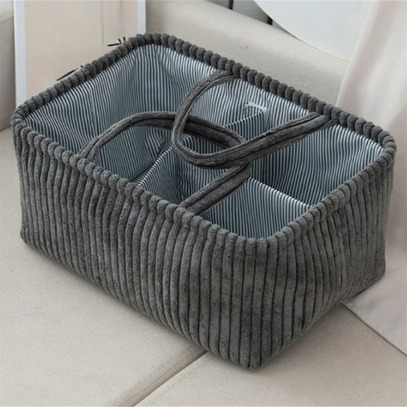 Soft Corduroy Storage Basket With Dividers - Snack Basket - Multi-Compartment Grey Storage Basket Storage Bag Desktop Storage Box Rectangular Basket Box Clothes Storage Basket Empty 15 X 10 X 7 Inch