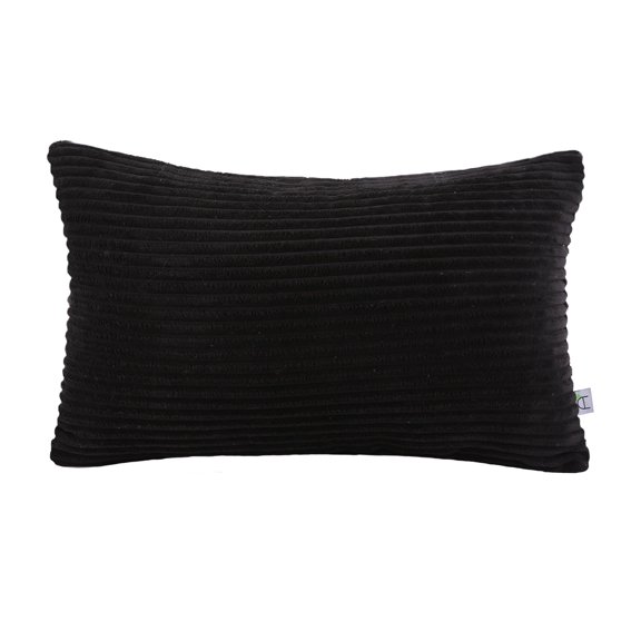 Soft Corduroy Striped Velvet Rectangle Decorative Throw Pillow Cusion For Couch, 12" x 20", Black, 1 Pack