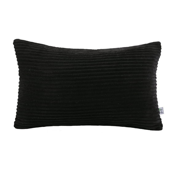 Soft Corduroy Striped Velvet Rectangle Decorative Throw Pillow Cusion For Couch, 12" x 20", Black, 1 Pack