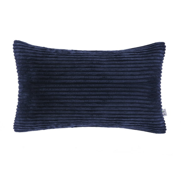 Soft Corduroy Striped Velvet Rectangle Decorative Throw Pillow Cusion For Couch, 12" x 20", Navy Blue, 1 Pack