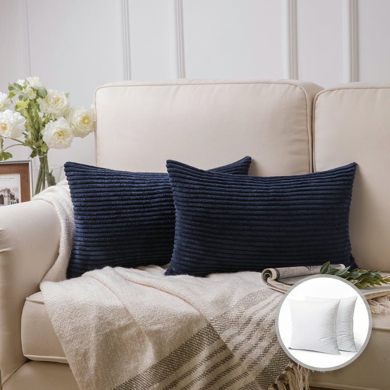 Decorative Throw Pillows Set of 4, Soft Corduroy Striped Velvet