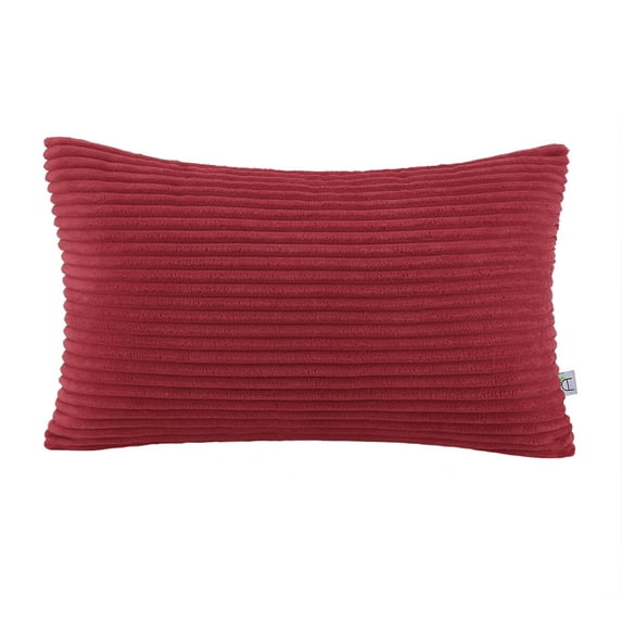 Soft Corduroy Striped Velvet Rectangle Decorative Throw Pillow Cusion For Couch, 12" x 20", Red, 1 Pack