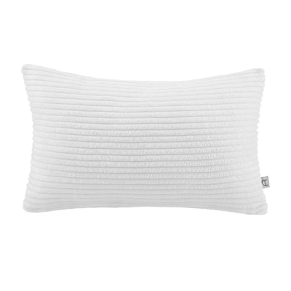 Soft Corduroy Striped Velvet Rectangle Decorative Throw Pillow Cusion For Couch, 12" x 20", True White, 1 Pack