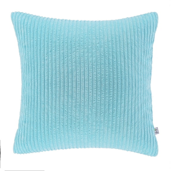 Soft Corduroy Striped Velvet Square Decorative Throw Pillow Cusion For Couch, 18" x 18", Aqua Blue, 1 Pack