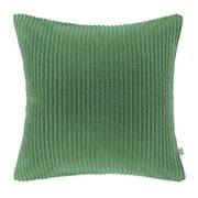 Soft Corduroy Striped Velvet Square Decorative Throw Pillow Cusion For Couch, 18" x 18", Green, 1 Pack