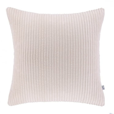 Soft Corduroy Striped Velvet Square Decorative Throw Pillow Cusion For Couch, 18" x 18", Off White, 1 Pack