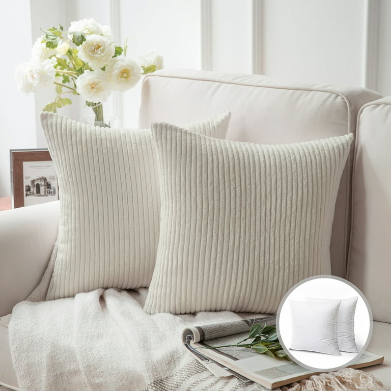Soft Corduroy Striped Velvet Square Decorative Throw Pillow Cusion For Couch 18 x 18