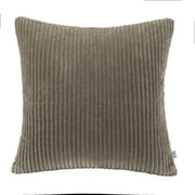 Soft Corduroy Striped Velvet Square Decorative Throw Pillow Cusion For Couch, 18" x 18", Olive Green, 1 Pack
