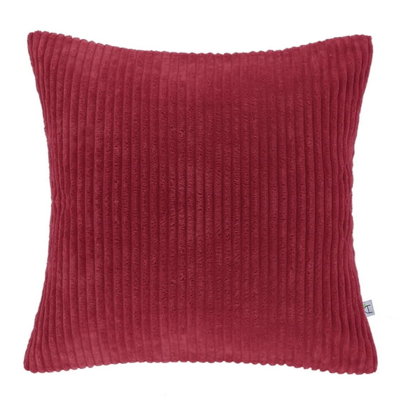 Soft Corduroy Striped Velvet Square Decorative Throw Pillow Cusion For Couch, 18" x 18", Red, 1 Pack