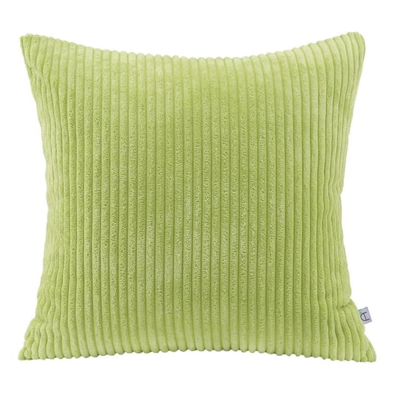 Soft Corduroy Striped Velvet Square Decorative Throw Pillow Cusion For Couch, 18" x 18", Water Green, 1 Pack