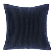 Soft Corduroy Striped Velvet Square Decorative Throw Pillow Cusion For Couch, 20" x 20", Navy Blue, 1 Pack