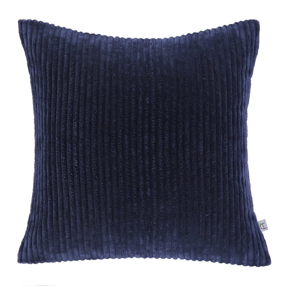 Soft Corduroy Striped Velvet Square Decorative Throw Pillow Cusion For Couch, 20" x 20", Navy Blue, 1 Pack