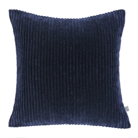 Soft Corduroy Striped Velvet Square Decorative Throw Pillow Cusion For Couch, 20" x 20", Navy Blue, 1 Pack