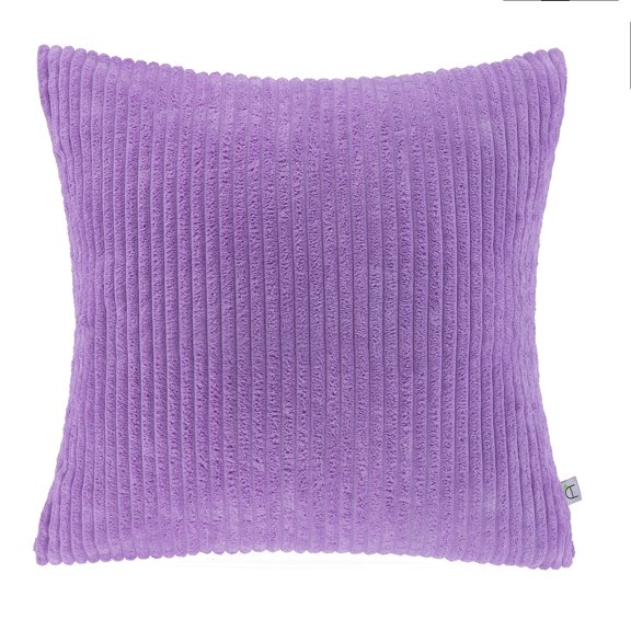 Soft Corduroy Striped Velvet Square Decorative Throw Pillow Cusion For Couch, 20" x 20", Violet Purple, 1 Pack
