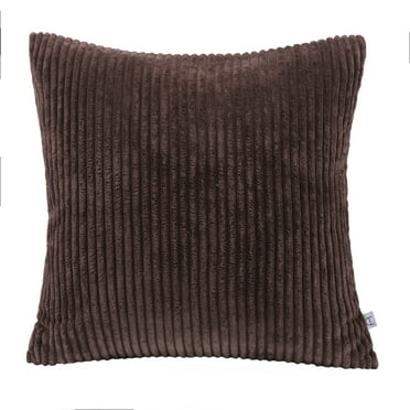 Soft Corduroy Striped Velvet Square Decorative Throw Pillow Cusion For Couch, 22" x 22", Coffee, 1 Pack