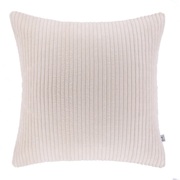 Soft Corduroy Striped Velvet Square Decorative Throw Pillow Cusion For Couch, 22" x 22", Off White, 1 Pack