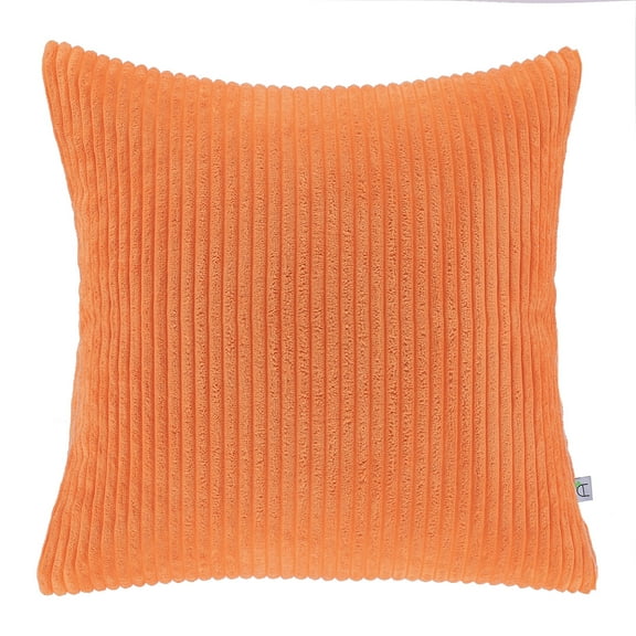 Soft Corduroy Striped Velvet Square Decorative Throw Pillow Cusion For Couch, 22" x 22", Orange, 1 Pack