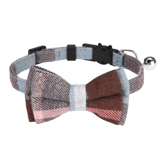 Soft Cotton Adjustable Cat Collar with Removable Bowtie and Locating Bell for Kittens and Small Dogs, Brown Multicolor 7-11 Inch