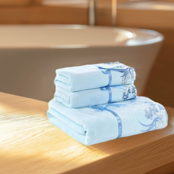 Soft Cotton Bath Towel Set of 3 - Highly Absorbent, Large Size 35x25x5cm, Breathable & Quick Dry, Blue Pink White Yellow, Voluminous & Easy Store, Ultimate Bathing Experience