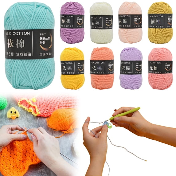Soft Cotton Blend Yarn for Crochet, 4-Ply 2mm Medium Weight Yarn Skein 50g, 200 Yard Crochet Yarn for DIY Amigurumi Hats Scarves, Beginners Knitting Yarn, 1 Pcs