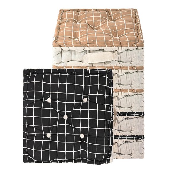 Soft Cotton Chair Cushions For Sitting, Button Pillow, Printed - Black & Brown | Pillow For Office Work & Posture Support | Sitting Cushion & Back Rest For Chair | Pain Relief - Pack Of 6