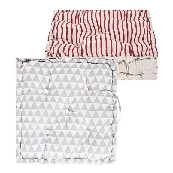 Soft Cotton Chair Cushions For Sitting, Button Pillow, Printed - Maroon & Grey | Pillow For Office Work & Posture Support | Sitting Cushion & Back Rest For Chair | Pain Relief - Pack Of 2