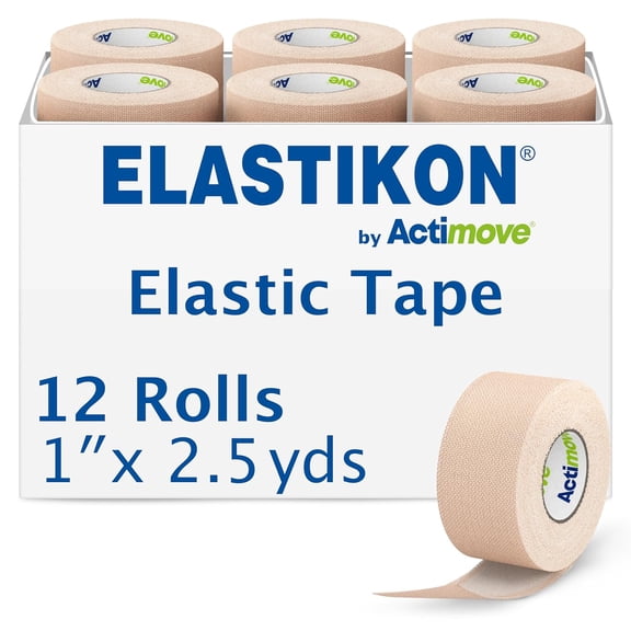 Soft Cotton Elastic Tape, Provides Mid-Level Compression and Support for Sprains, Strains, Muscle Injuries, Strong Adhesion - 1 in x 2.5 yd, 12 Rolls