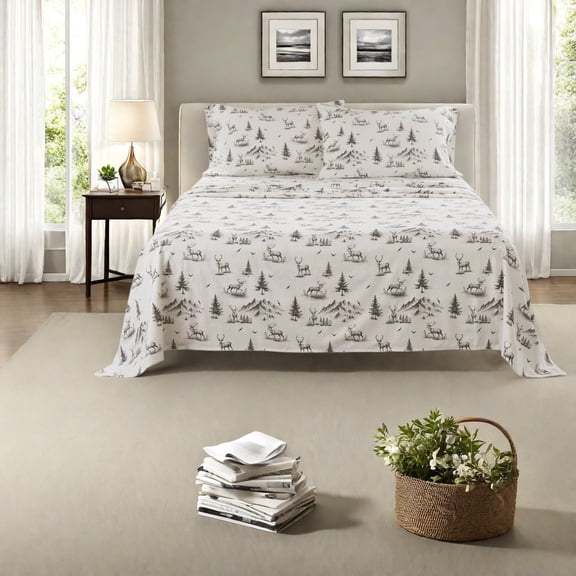 Soft Cotton Flannel Cal King Sheets And Sheet Sets Deer Toile Farmhouse Home