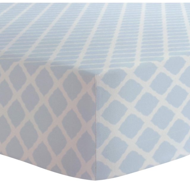 Soft Cotton Flannel Crib Sheet, Made in Canada, Blue Lattice
