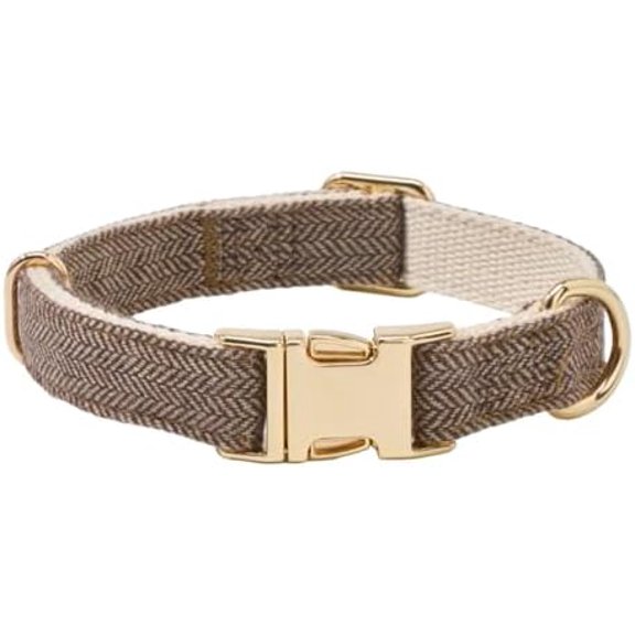 Soft Cotton Hemp Dog Collar with Metal Buckle Adjustable Tweed Dog Collars for Small Medium Large Dogs(Coffee,Small)
