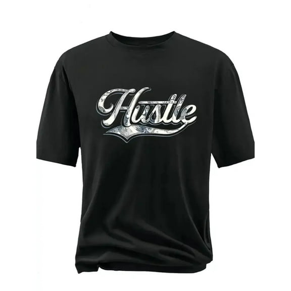 [Soft Cotton Hustle Tee] Soft Cotton Men's "HUSTLE" Graphic T-Shirt - Crew Neck, Short Sleeve, Moisturewicking Cotton - Casual Wear & Everyday Fashion - Sizes 5.9-10.5