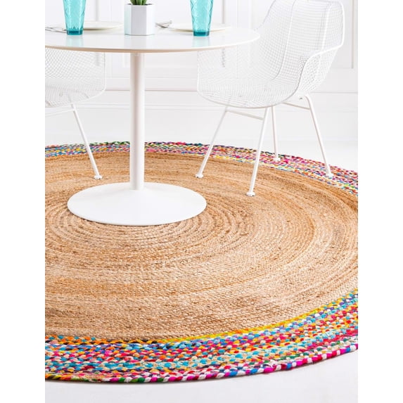 Soft Cotton with Jute Area Rug – Handwoven, Reversible, Lightweight & Machine Washable – Perfect for Living Room, Bedroom, Entryway, or Nursery - 10 x 10 Feet Round (300 cm x 300 cm)