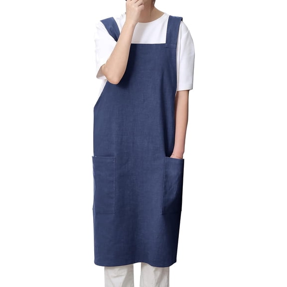 Soft Cotton Linen Apron for Women - Non-tie Cross Back Apron with Pockets, Great for Florist and Kitchen