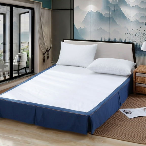 Soft Cotton Linen Bed Base Cover,Single Double Bed Cover,Fade Resistant Dustproof Bed Skirt For Family Hotel,Washable-Royal blue-(100*200+25)cm