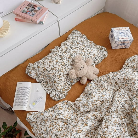 Soft Cotton Muslin Kids Toddler Pillowcases Hibiscus Flowers Pattern, Shabby Chic Floral Nursery Pillow Case 12"x20" for Boys Girls, Durable Pillow Cover Ruffle Edges Travel Pillow Cases