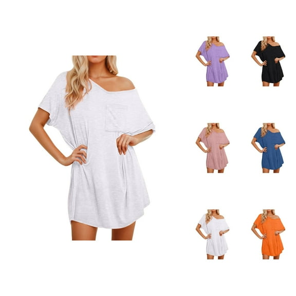 Soft Cotton Pajama Set – Summer Womens Pajamas with Style Women's And Comfortable Solid Color Sexy V Neck Short Sleeved Sleeved Sleeping Dress