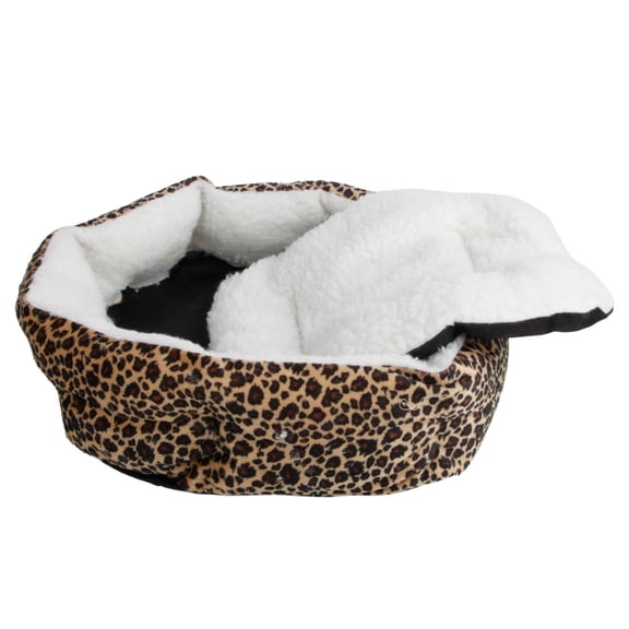 Soft Cotton Pet Dog Puppy Warm Waterloo Bed Nest with Pad Size S Leopard Print Brown