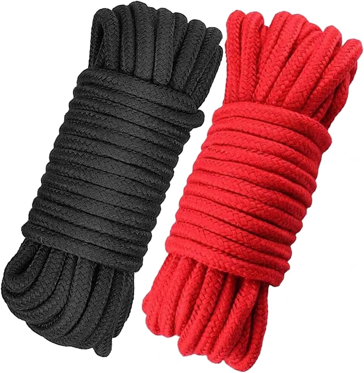Soft Cotton Rope Cord,Casewin 2Pcs 10 M/32 feet 8 mm All Purpose Durable  Long Twisted Cotton Rope Craft Rope Thick Cotton Cord Twine Strong Braided  Cord Rope(1 Black 1 Red) 