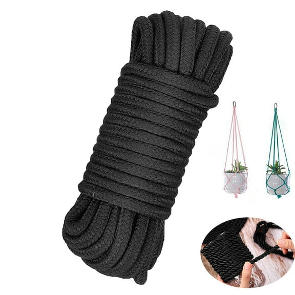 Soft Cotton Rope,Tutuviw 32 feet Long Soft Rope,8mm Thick Soft Tying Rope for Women Men,Soft Cotton Ropes for Knots,Natural Thick Long Rope for Hanging Clothes Home Décor, Black
