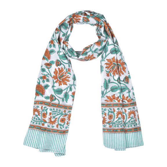 Vivanta Soft Cotton Scarf for Women Lightweight | Breathable Boho Scarf Shawl Wrap | Hand Block Printed Fashion Accessory | Artisan Crafted Travel Wrap Gift | Floral Sarong 72 x 20 Inches