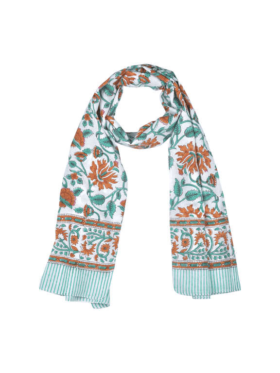 Soft Cotton Scarf for Women Lightweight | Breathable Boho Scarf Shawl Wrap | Hand Block Printed Fashion Accessory | Artisan Crafted Travel Wrap Gift | Floral Sarong 72 x 20 Inches