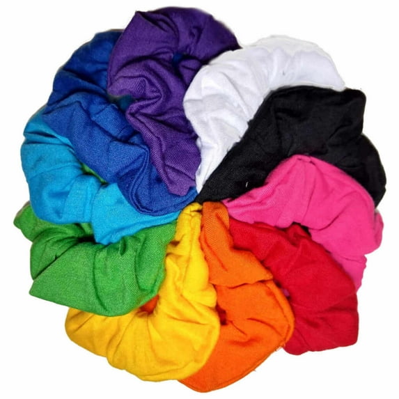 Soft Cotton Scrunchies, 10 Pack, bright rainbow colors