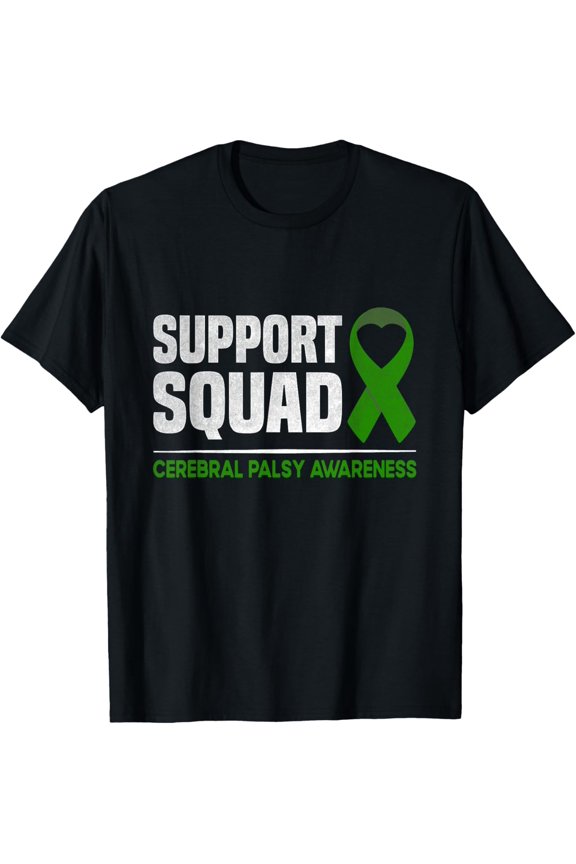 Soft Cotton - Support Squad Cerebral Palsy Awareness CP Heart Green Ribbon T-Shirt
