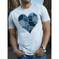 thumbnail image 1 of [Soft Cotton T-Shirt] Soft Lightweight Men's Casual Denim Heart Patchwork Graphic T-Shirt - Comfortable Cotton Short Sleeve for Summer Wear, 1 of 13